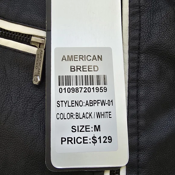 American Breed Mens Faux Leather Motorcycle Theme Jacket Size Medium Faux Fur - Picture 10 of 11